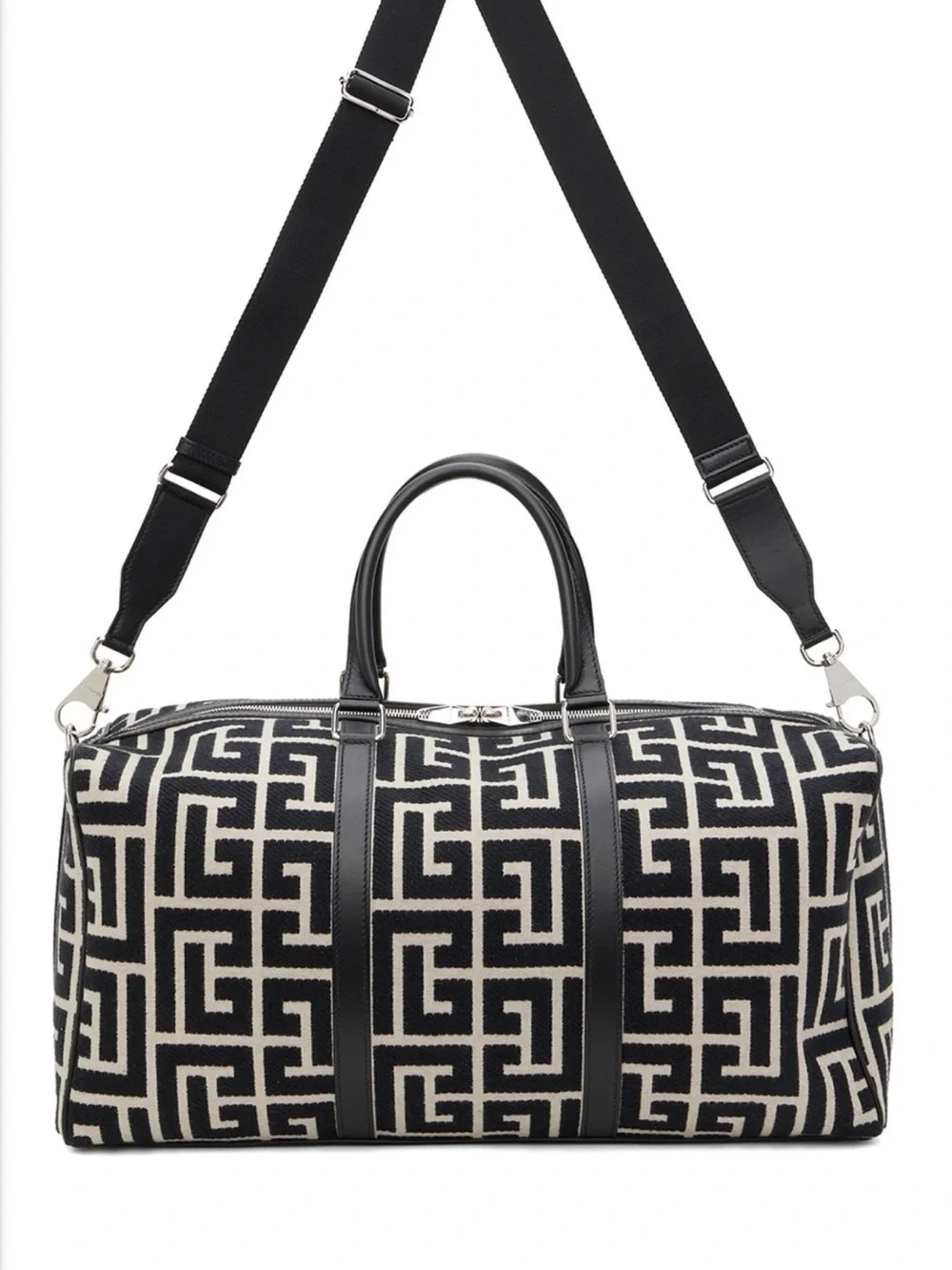 Balmain Black & Cream Logo Jacquard Duffel Bag